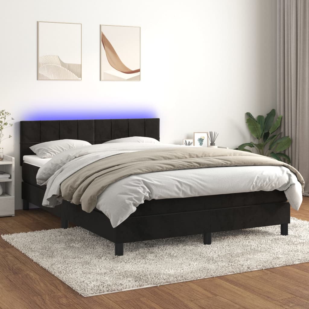Box Spring Bed with Mattress&LED Black 152x203 cm Queen Velvet