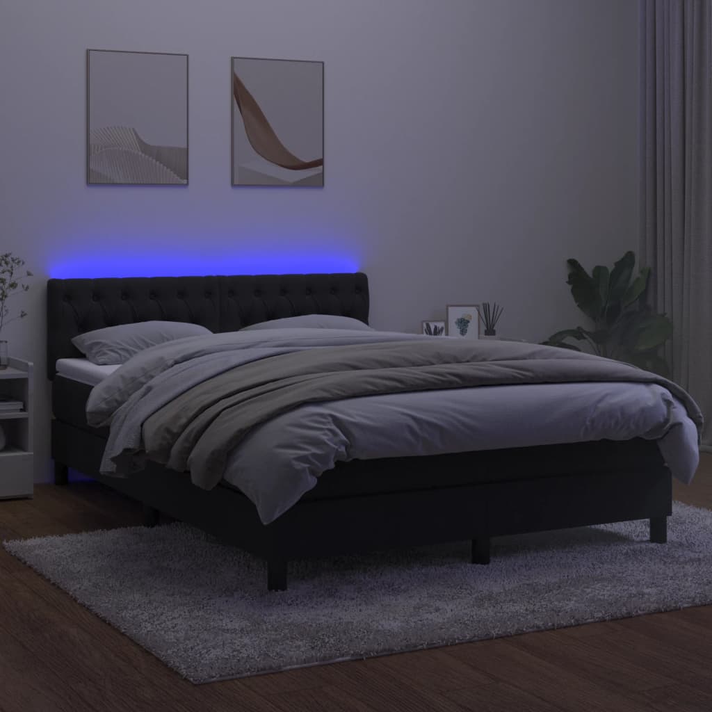 Box Spring Bed with Mattress&LED Black 152x203 cm Queen Velvet