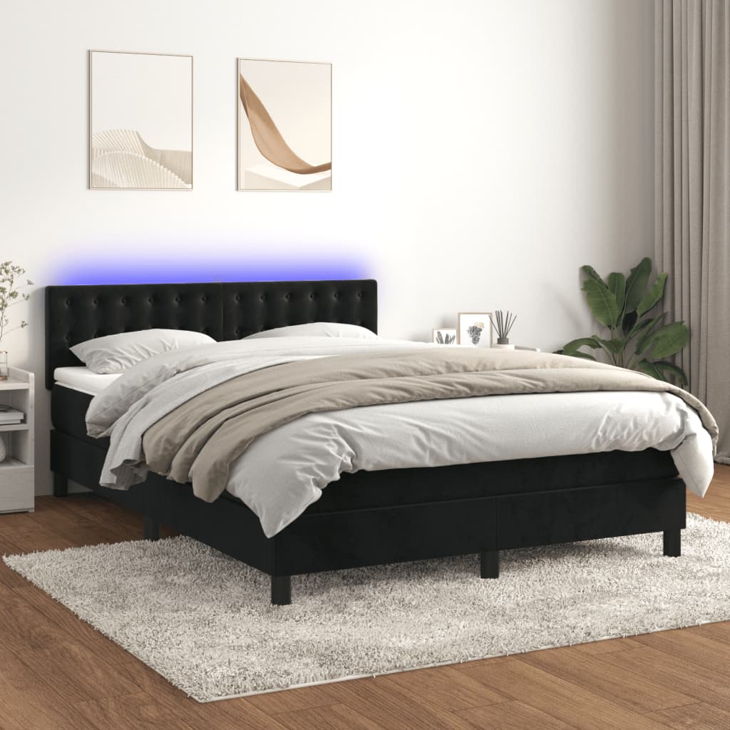 Box Spring Bed with Mattress&LED Black 152x203 cm Queen Velvet