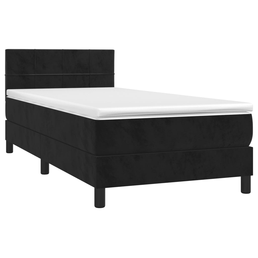 Box Spring Bed with Mattress&LED Black 107x203 cm King Single Size Velvet
