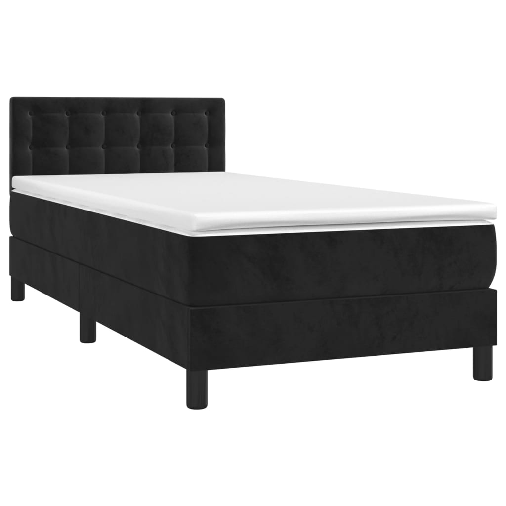 Box Spring Bed with Mattress&LED Black 107x203 cm King Single Size Velvet