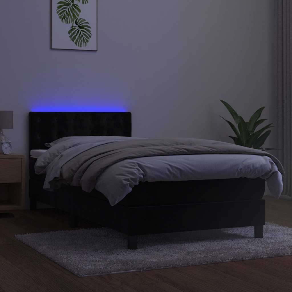 Box Spring Bed with Mattress&LED Black 107x203 cm King Single Size Velvet