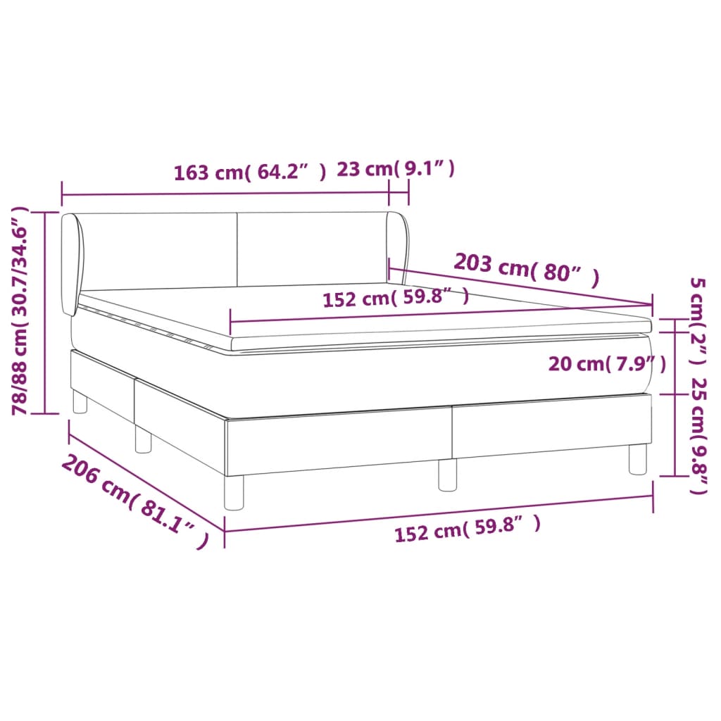 Box Spring Bed with Mattress Dark Grey 152x203 cm Fabric