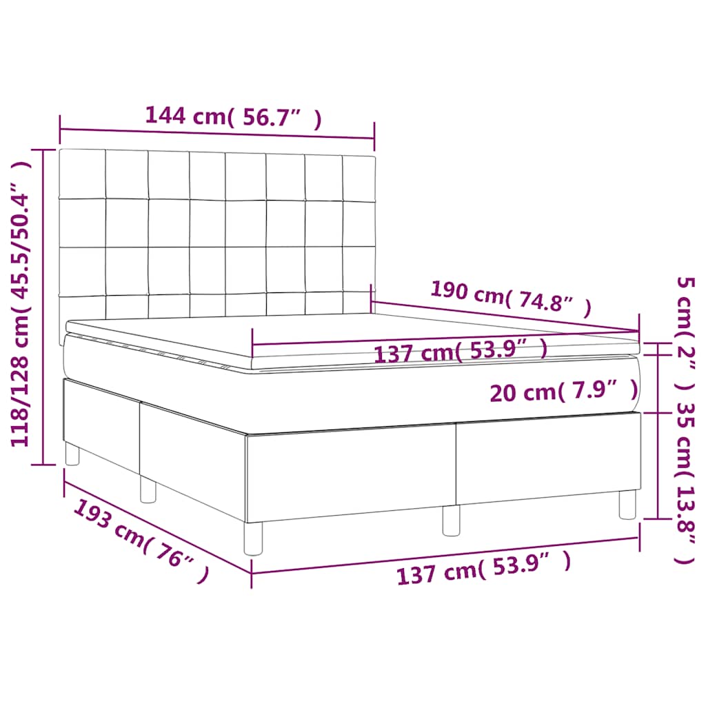 Box Spring Bed with Mattress Black 137x190 cm Full Velvet