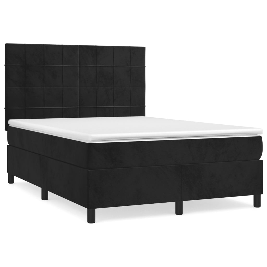 Box Spring Bed with Mattress Black 137x190 cm Full Velvet
