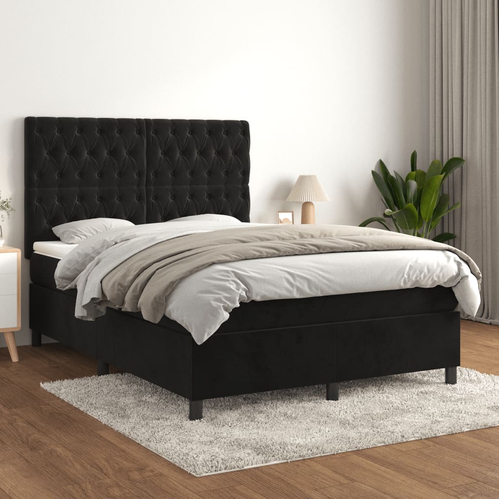 Box Spring Bed with Mattress Black 137x190 cm Full Velvet