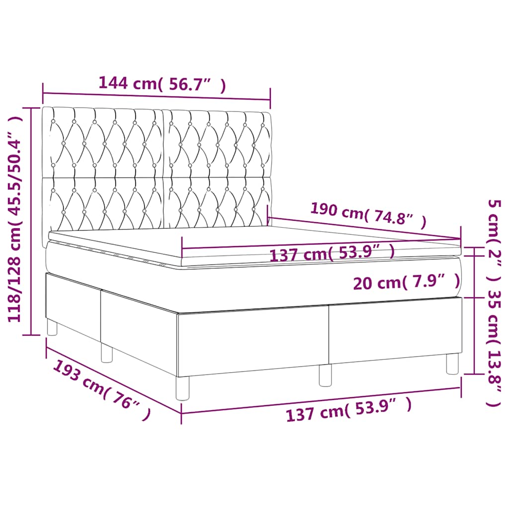 Box Spring Bed with Mattress Black 137x190 cm Full Velvet