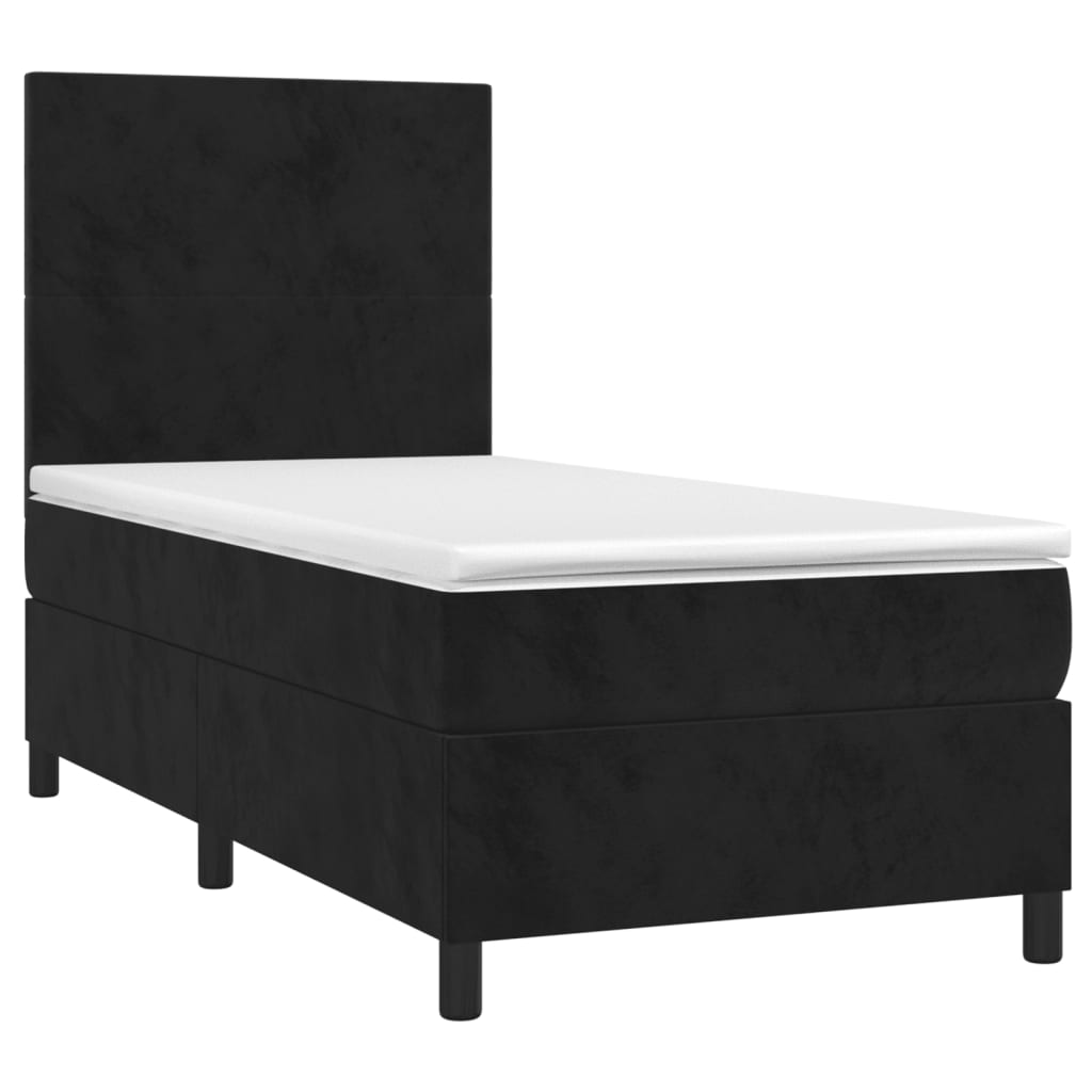 Box Spring Bed with Mattress Black 107x203 cm King Single Size Velvet
