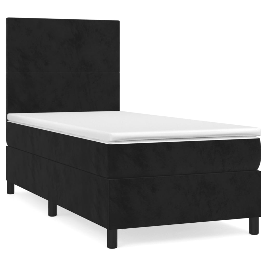 Box Spring Bed with Mattress Black 107x203 cm King Single Size Velvet
