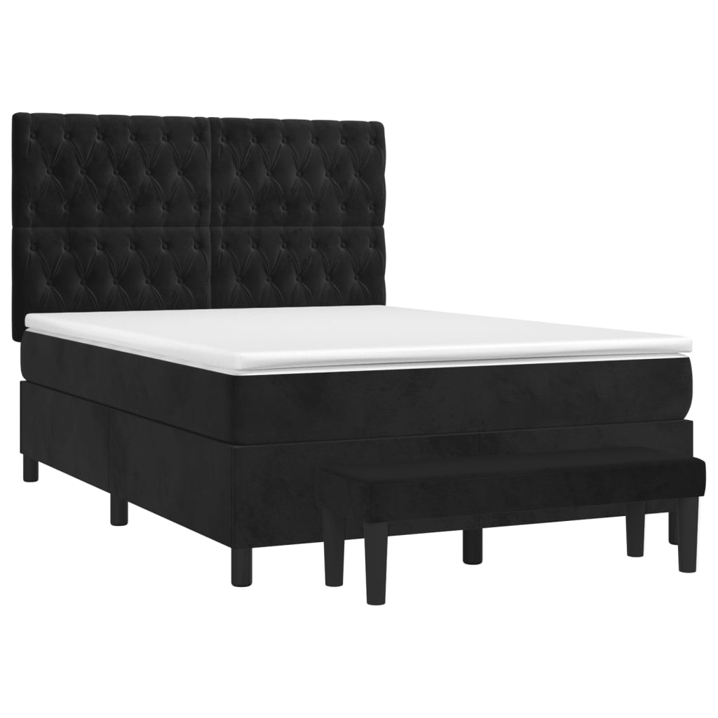 Box Spring Bed with Mattress Black 153x203 cm Queen Size Velvet