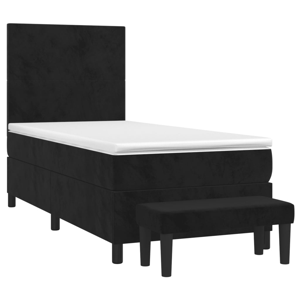 Box Spring Bed with Mattress Black 107x203 cm King Single Size Velvet
