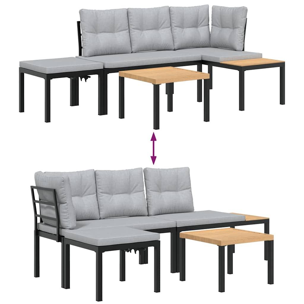 Garden Bench Set with Cushions 4 pcs Black Powder-coated Steel