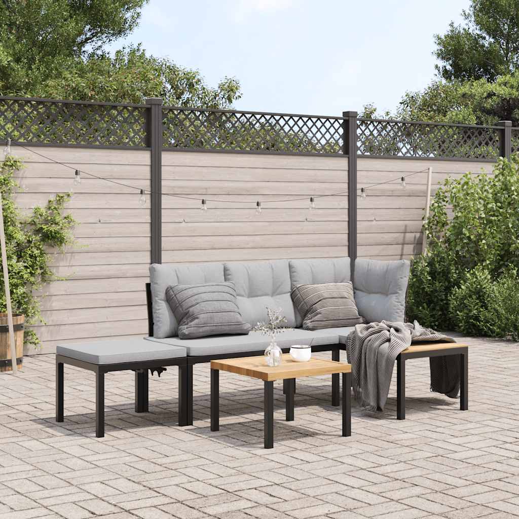 Garden Bench Set with Cushions 4 pcs Black Powder-coated Steel