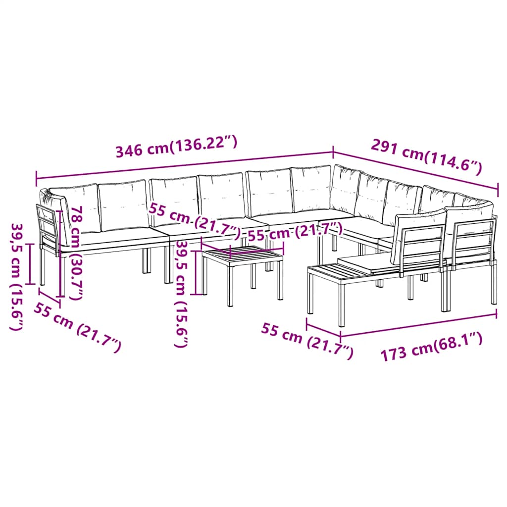 7 Piece Garden Sofa Set with Cushions Black Powder-coated Steel