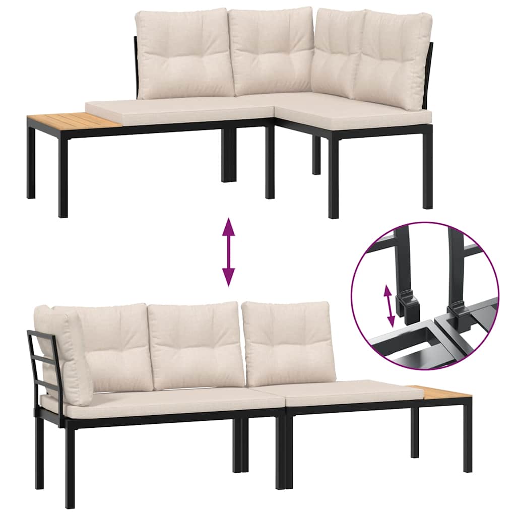6 Piece Garden Sofa Set with Cushions Black Powder-coated Steel