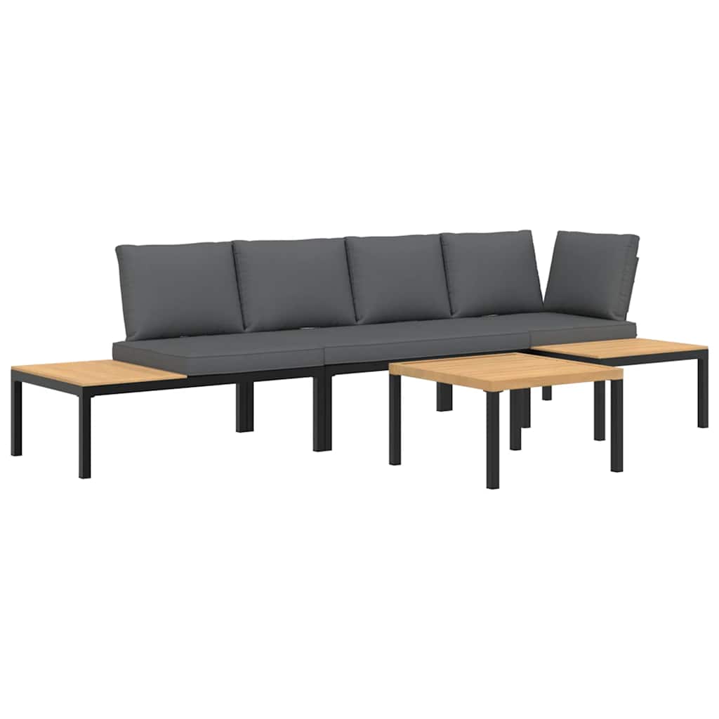 4 Piece Garden Sofa Set with Cushions Black Aluminium