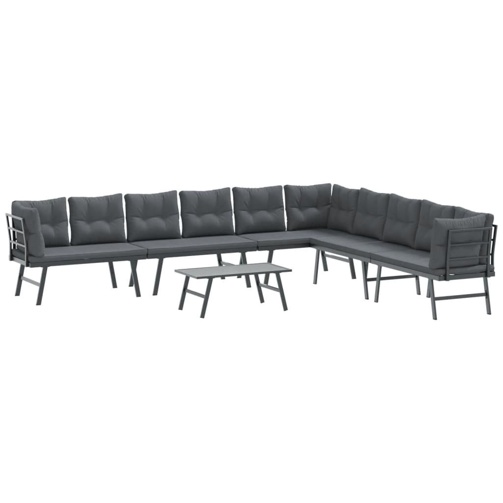 5 Piece Garden Bench Set with Cushions Black Powder-coated Steel