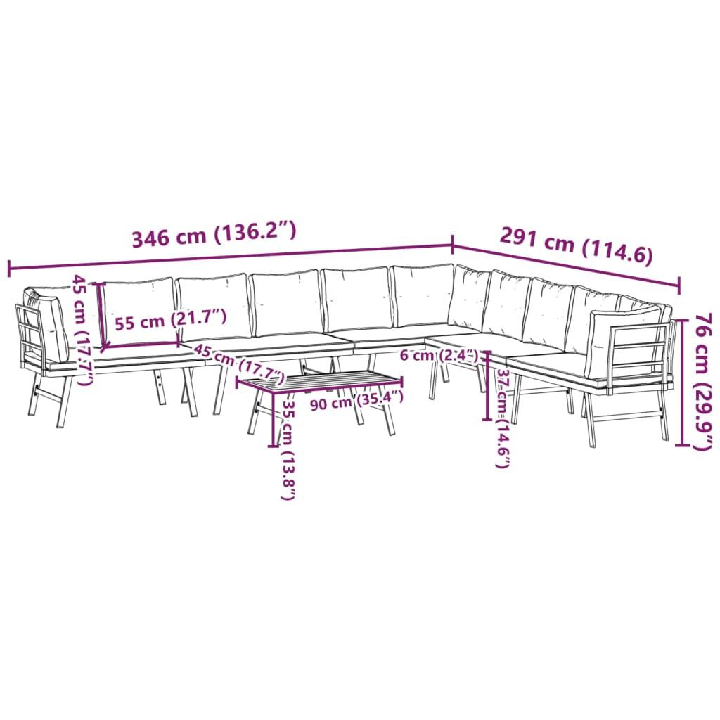 5 Piece Garden Bench Set with Cushions Black Powder-coated Steel