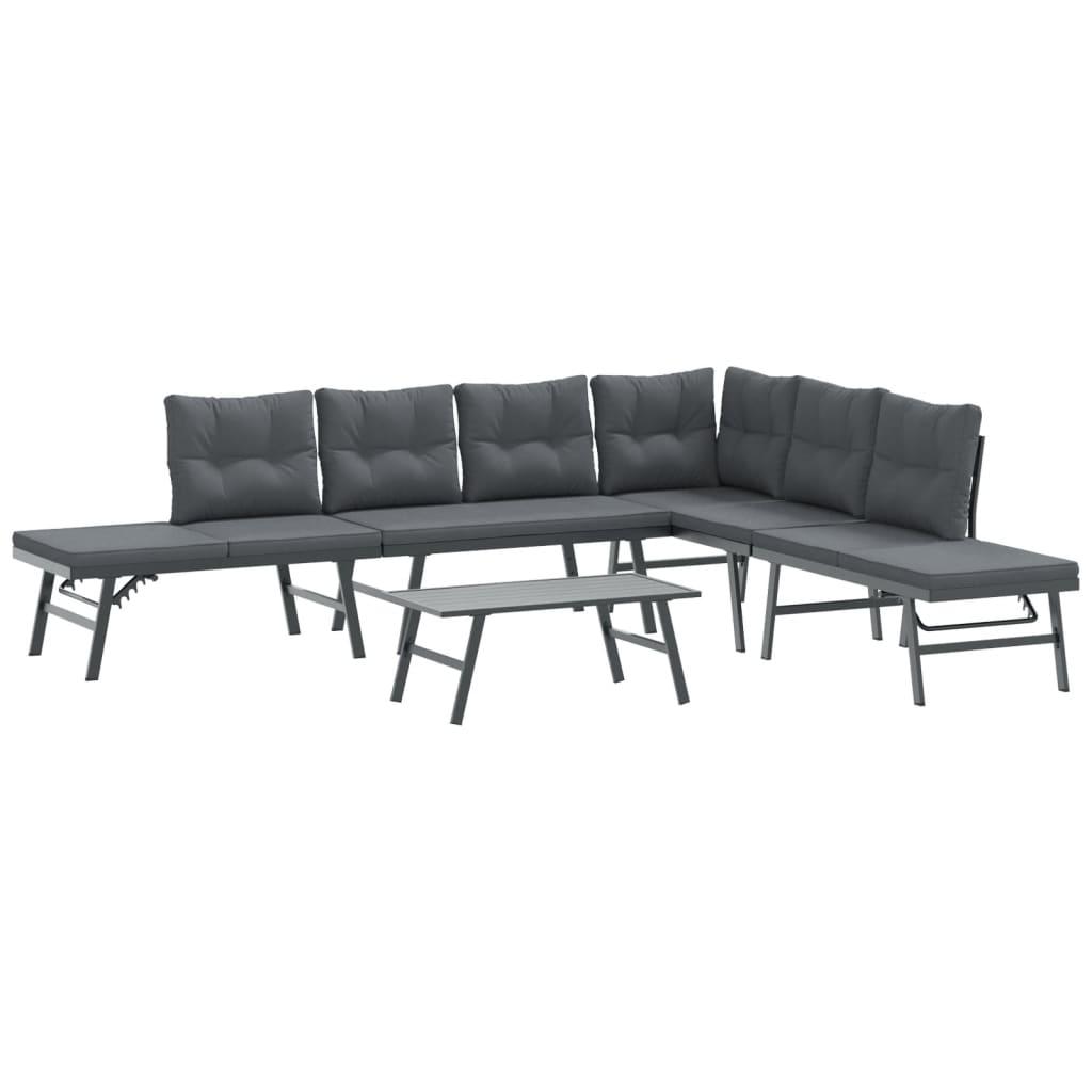5 Piece Garden Bench Set with Cushions Black Powder-coated Steel