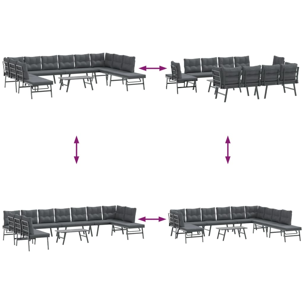 6 Piece Garden Benches with Cushions Black Powder-coated Steel
