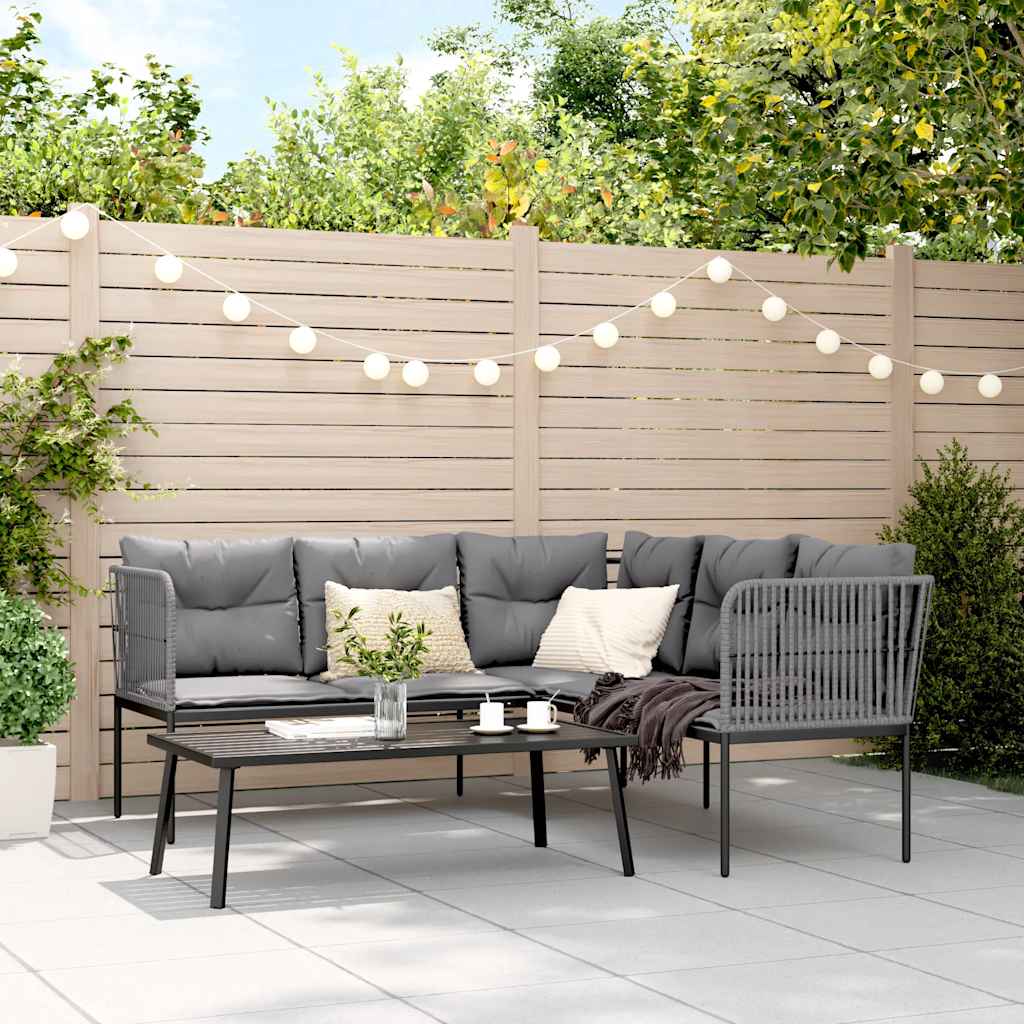 Garden Sofa Set with Cushions Black Steel and Textilene
