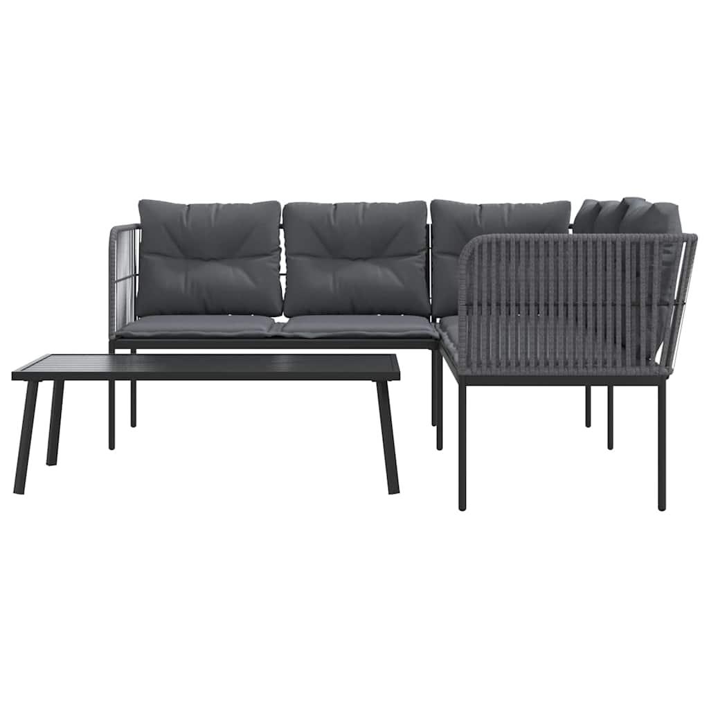 Garden Sofa Set with Cushions Black Steel and Textilene