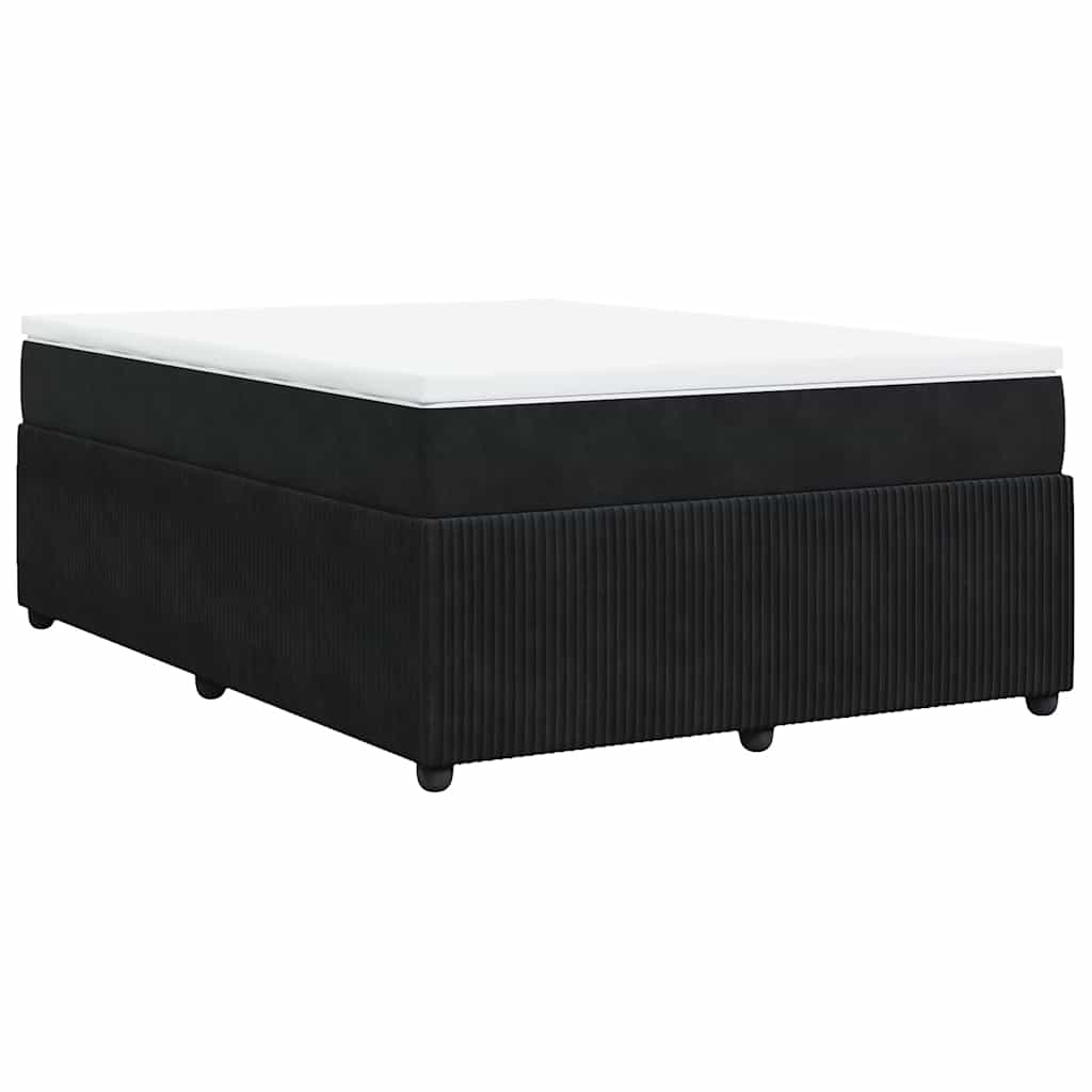 Box Spring Bed with Mattress Black Double Velvet