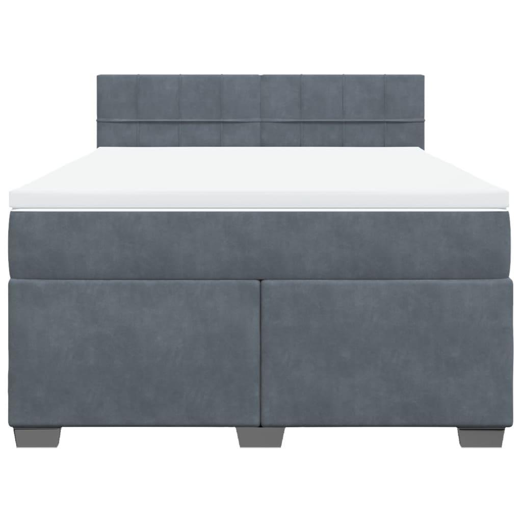 Box Spring Bed with Mattress Dark Grey Queen Velvet