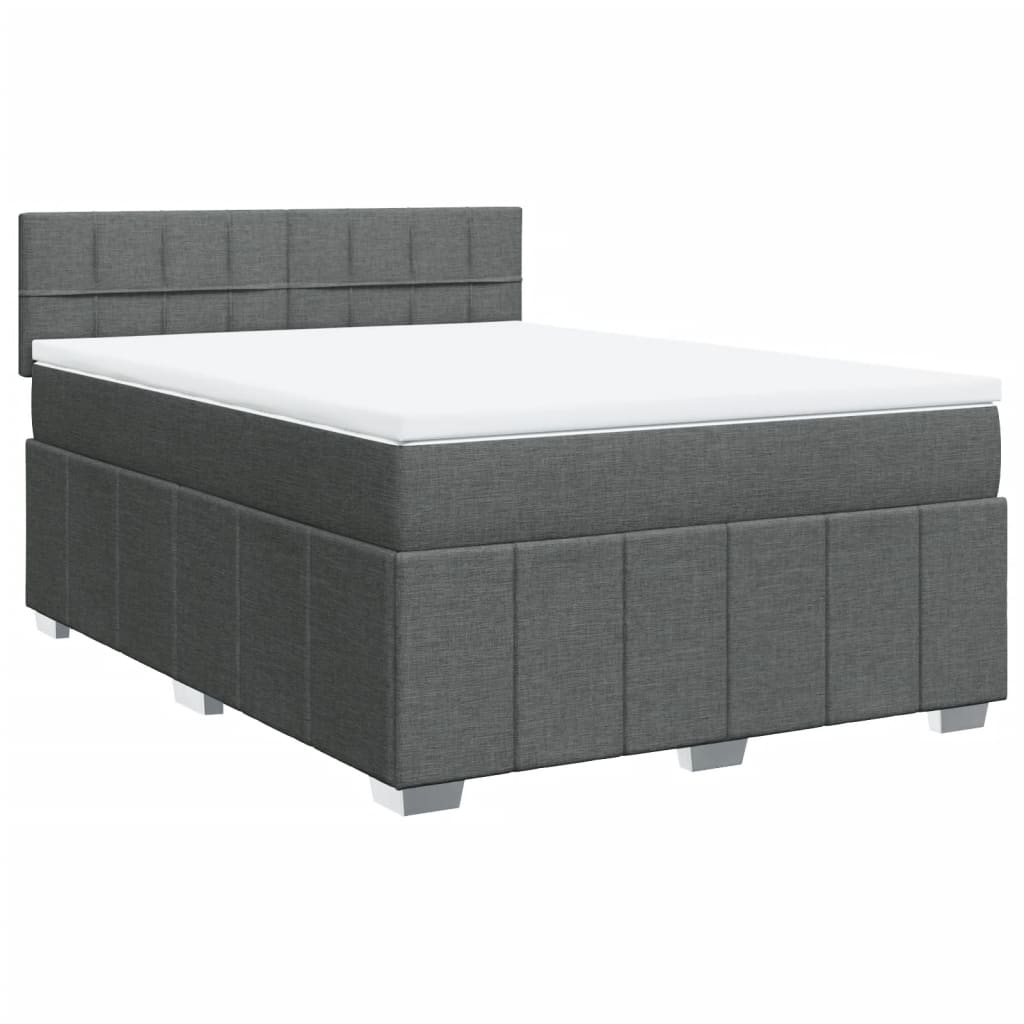 Box Spring Bed with Mattress Black Queen Fabric