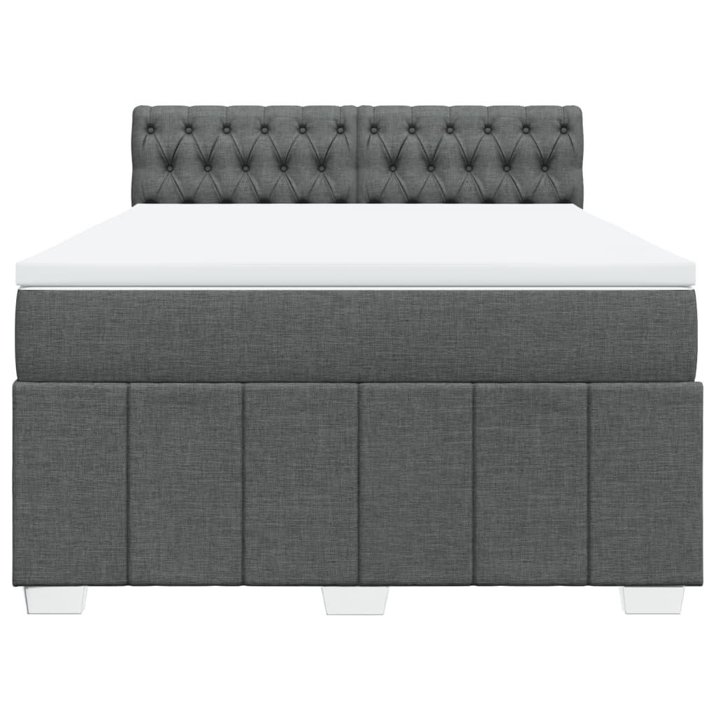 Box Spring Bed with Mattress Black Queen Fabric