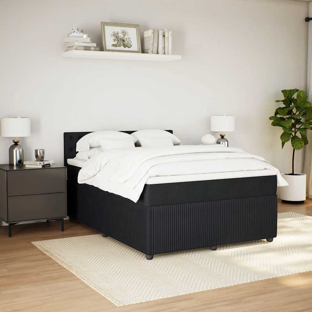 Box Spring Bed with Mattress Black Double Fabric