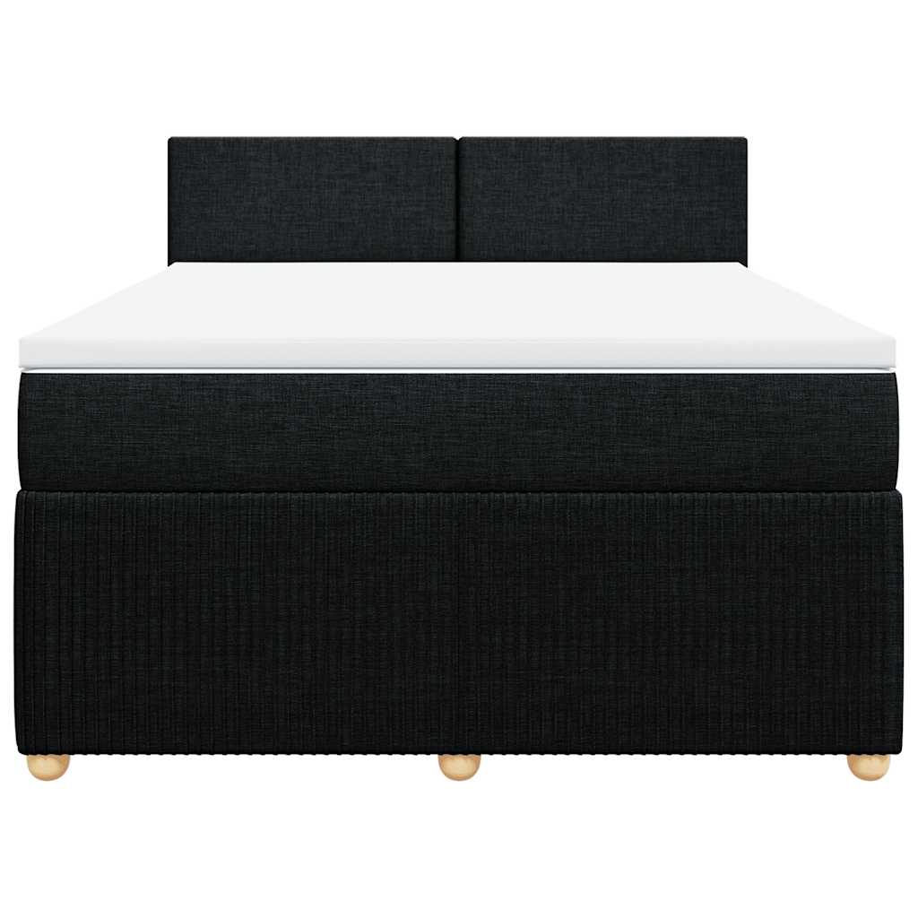 Box Spring Bed with Mattress Black Queen Fabric