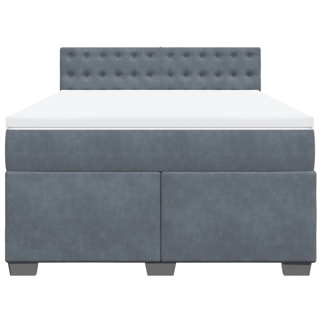 Box Spring Bed with Mattress Dark Grey Queen Velvet