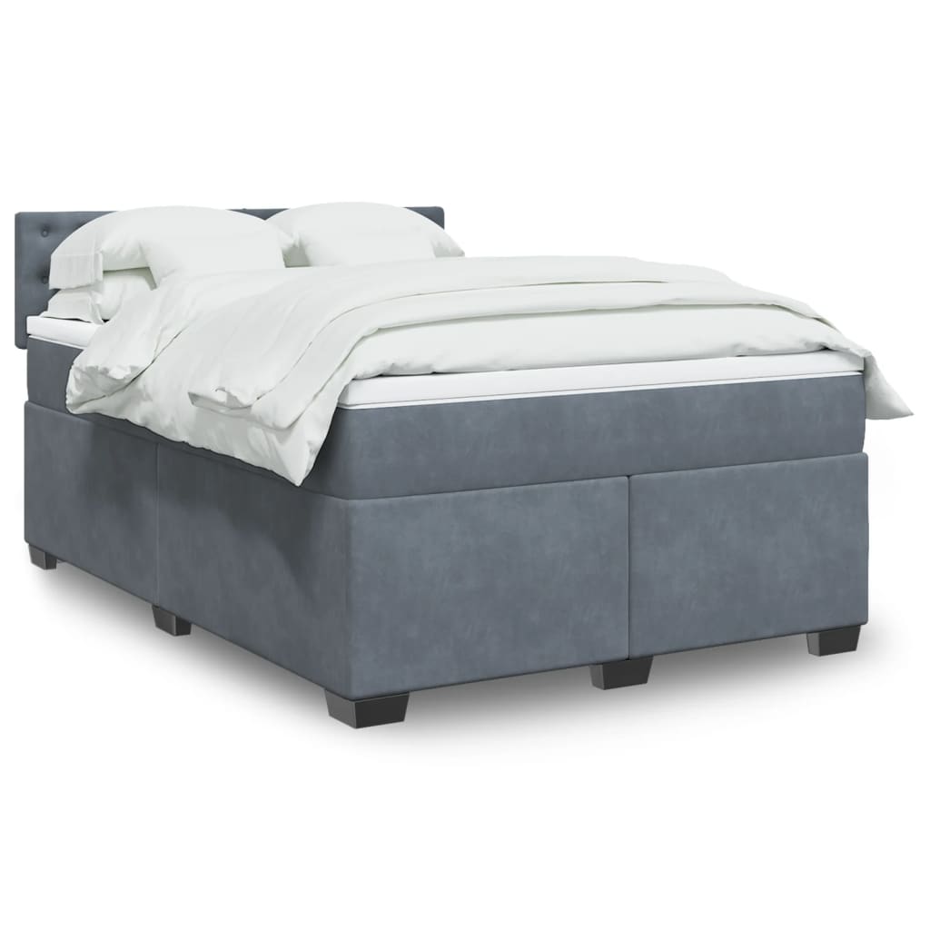Box Spring Bed with Mattress Dark Grey Queen Velvet