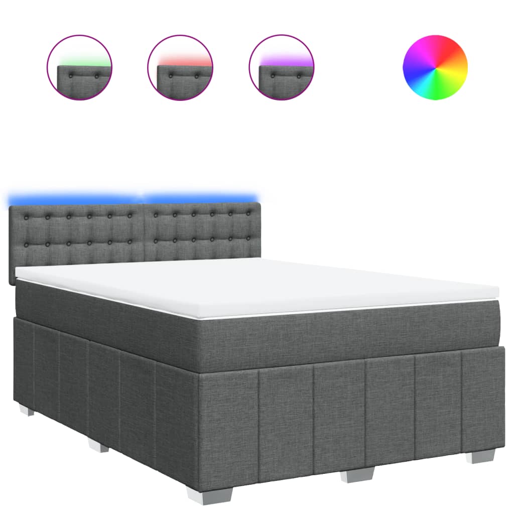 Box Spring Bed with Mattress Dark Grey Queen Fabric