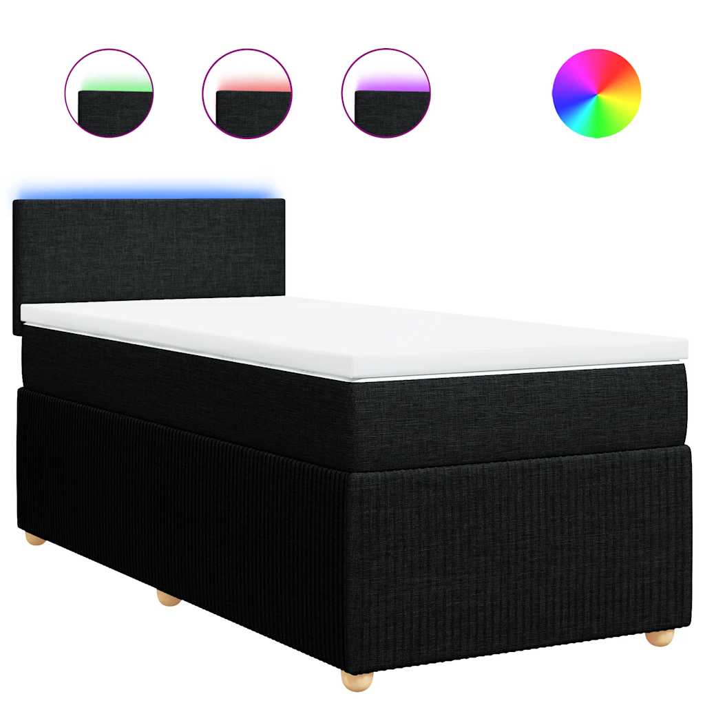 Box Spring Bed with Mattress Black King Single Fabric