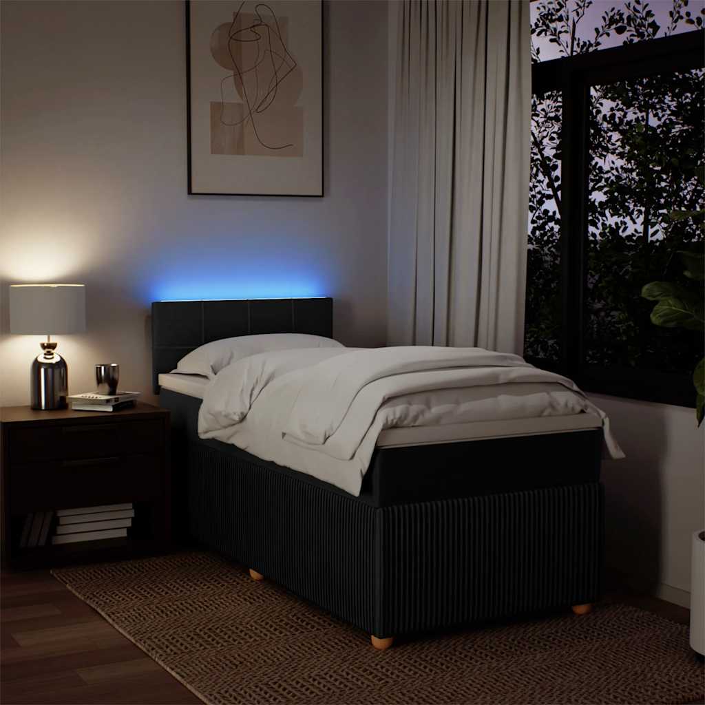 Box Spring Bed with Mattress Black King Single Fabric