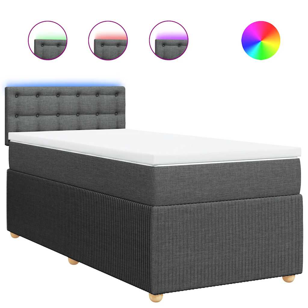 Box Spring Bed with Mattress Dark Grey King Single Fabric
