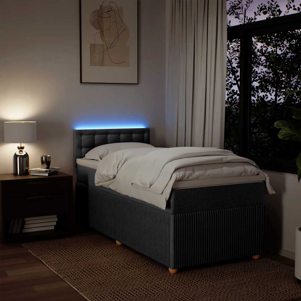 Box Spring Bed with Mattress Dark Grey King Single Fabric