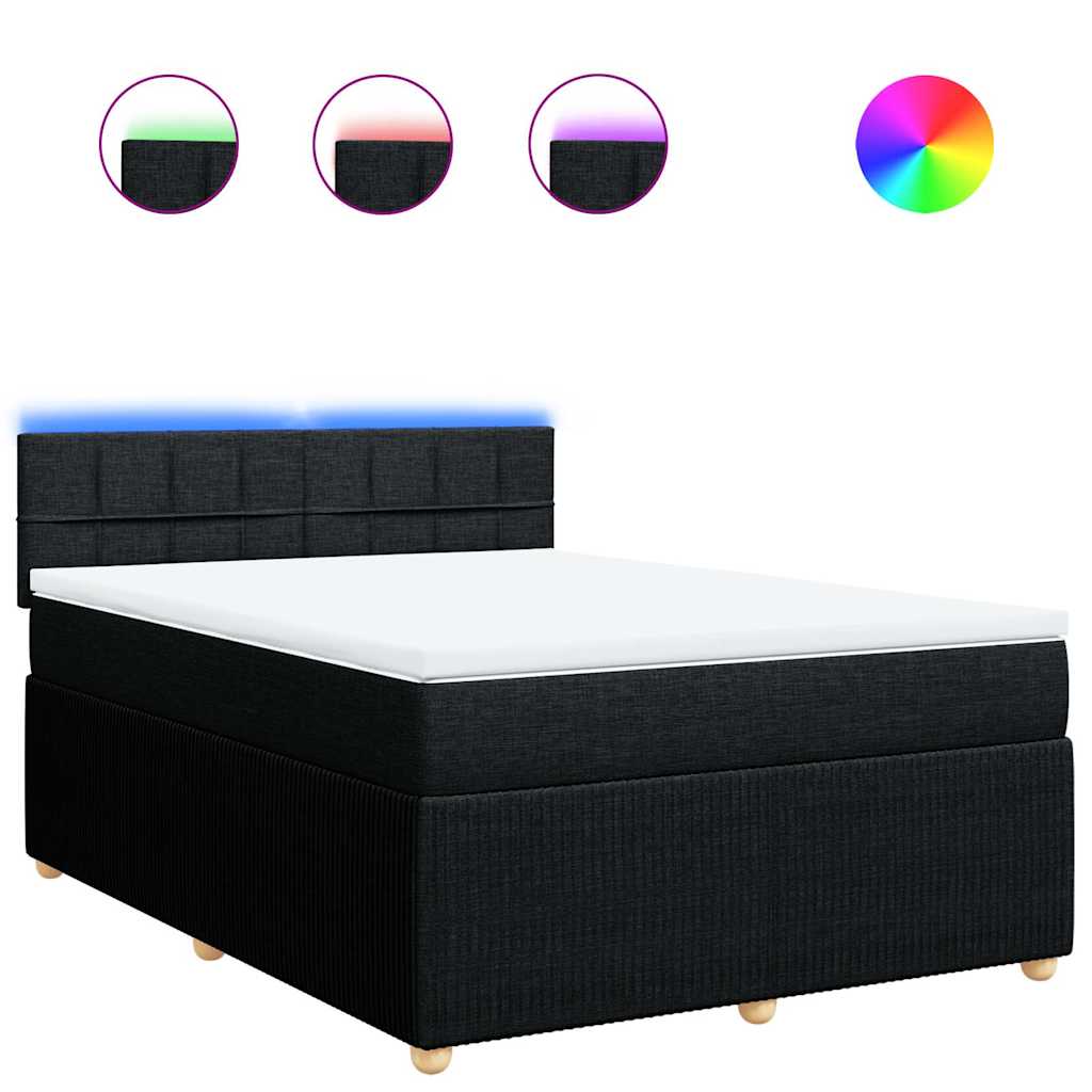 Box Spring Bed with Mattress Black Double Fabric