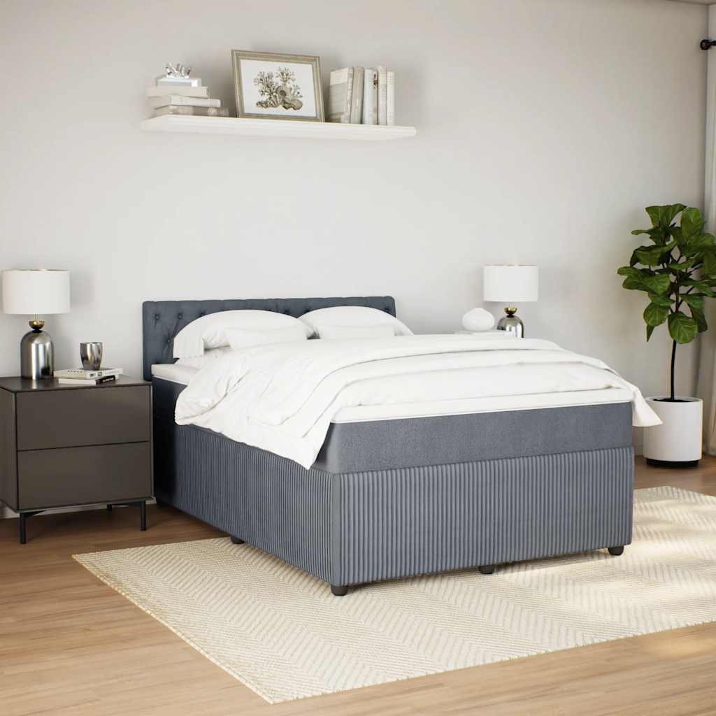 Box Spring Bed with Mattress Dark Grey Queen Fabric