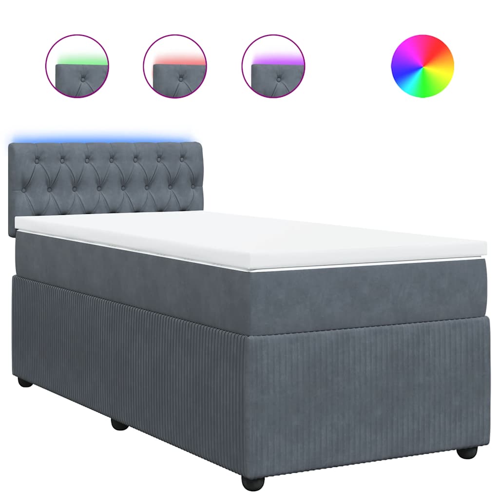 Box Spring Bed with Mattress Dark Grey King Single Velvet