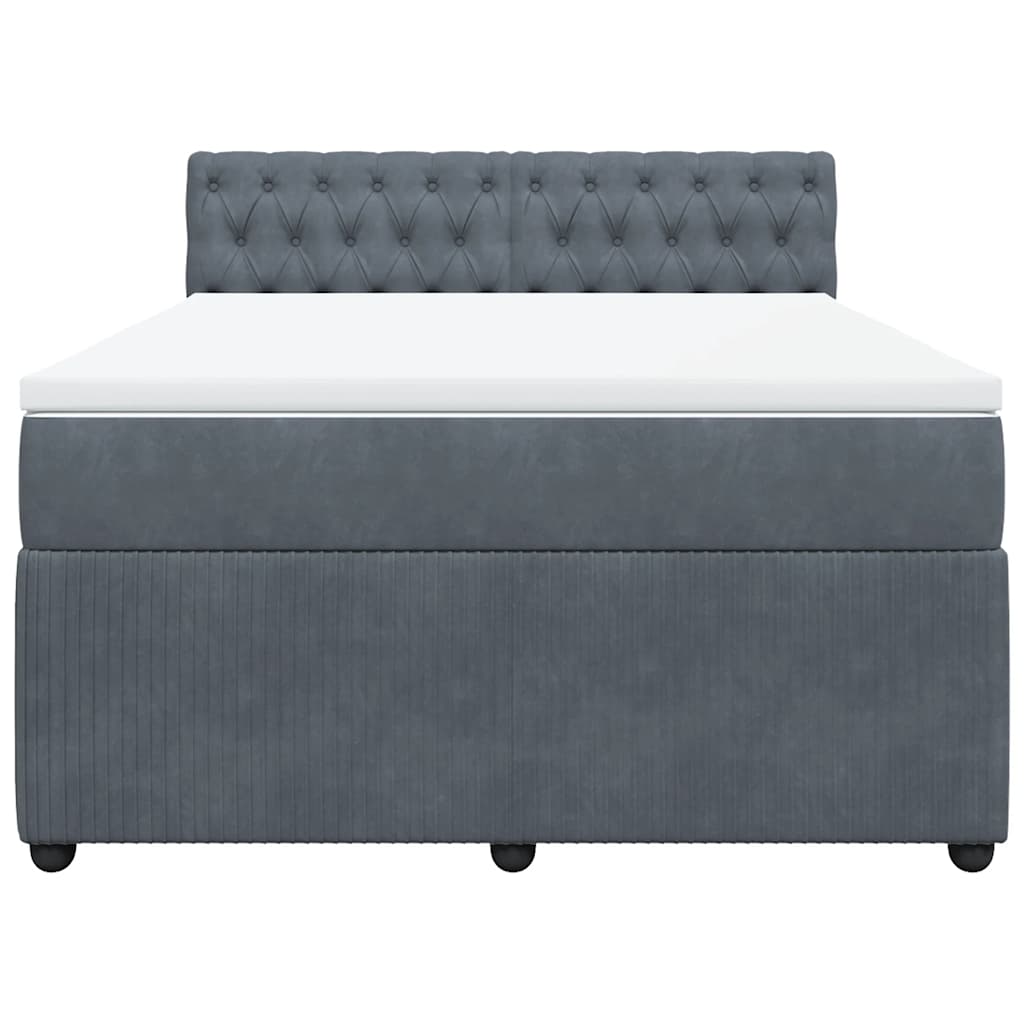 Box Spring Bed with Mattress Dark Grey Double Velvet