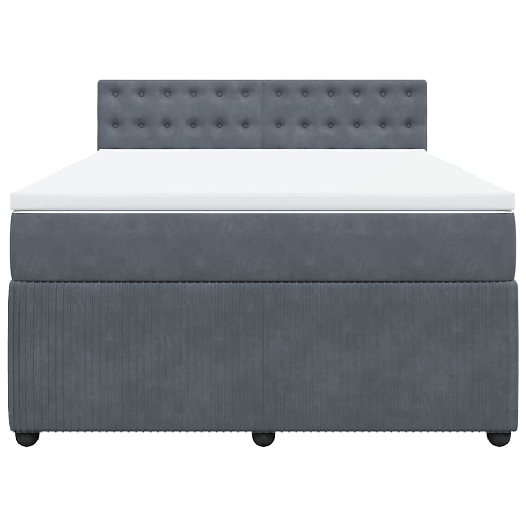 Box Spring Bed with Mattress Dark Grey Queen Velvet