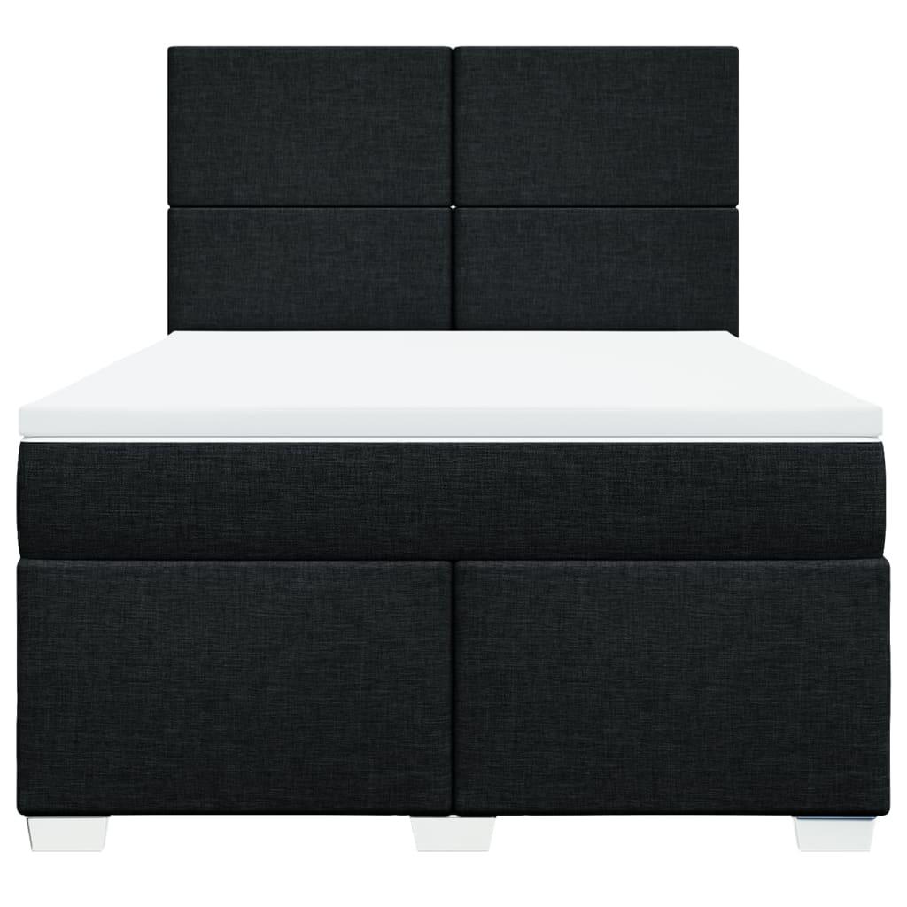 Box Spring Bed with Mattress Black Queen Fabric