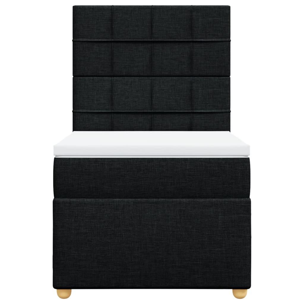 Box Spring Bed with Mattress Black King Single Fabric