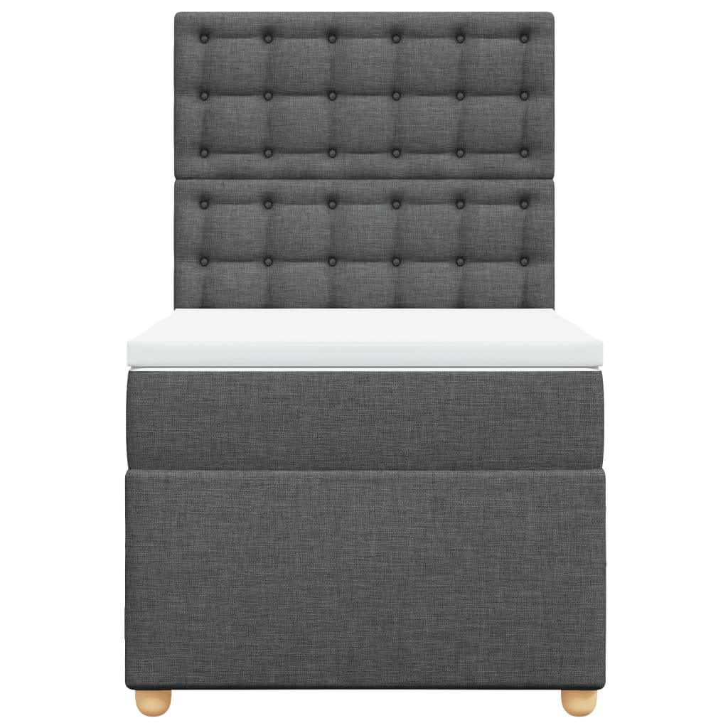 Box Spring Bed with Mattress Dark Grey King Single Fabric