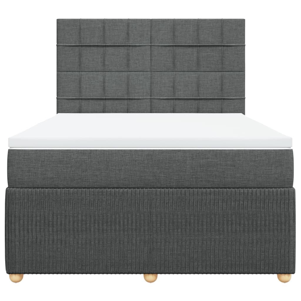 Box Spring Bed with Mattress Dark Grey Double Fabric