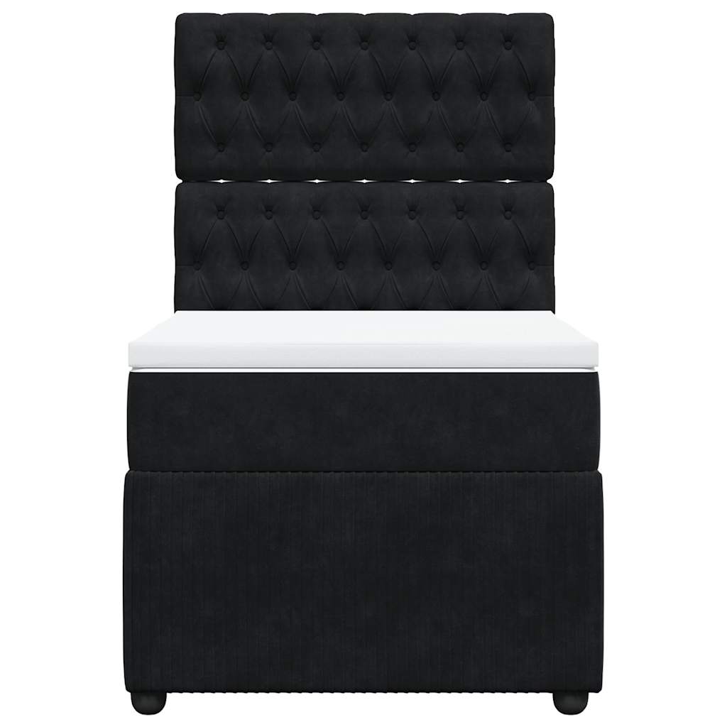Box Spring Bed with Mattress Black King Single Velvet