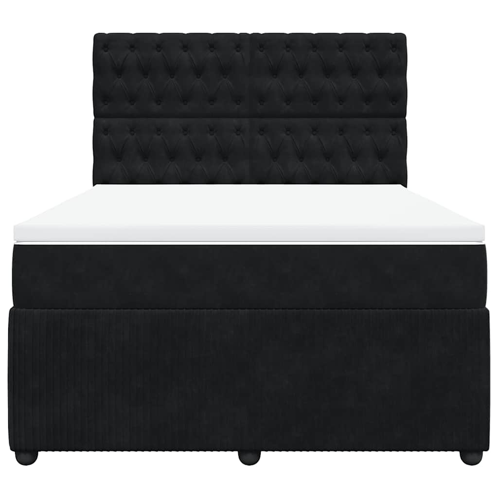 Box Spring Bed with Mattress Black Double Velvet